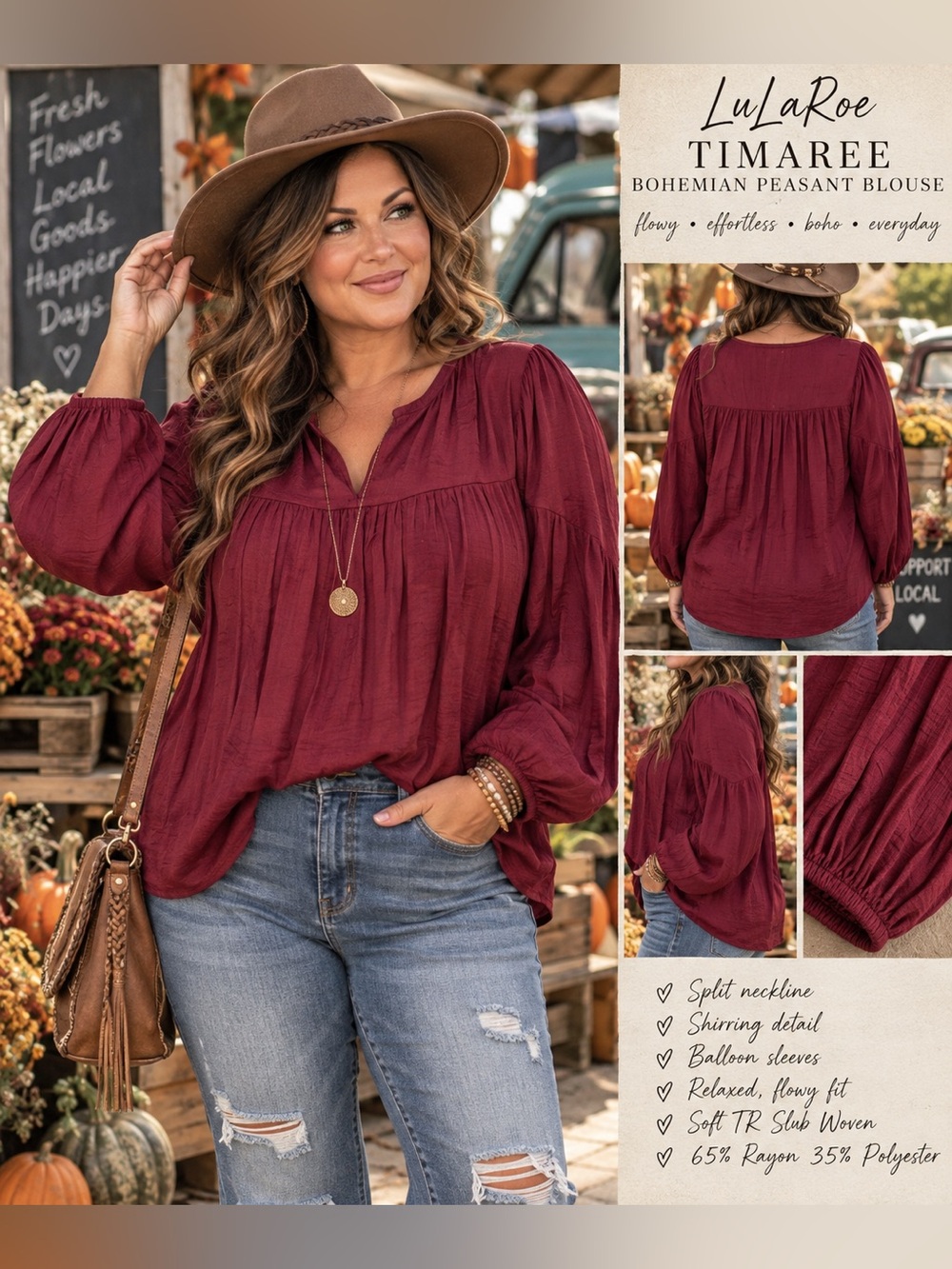 LULAROE Timaree Bohemian Peasant Blouse EUC